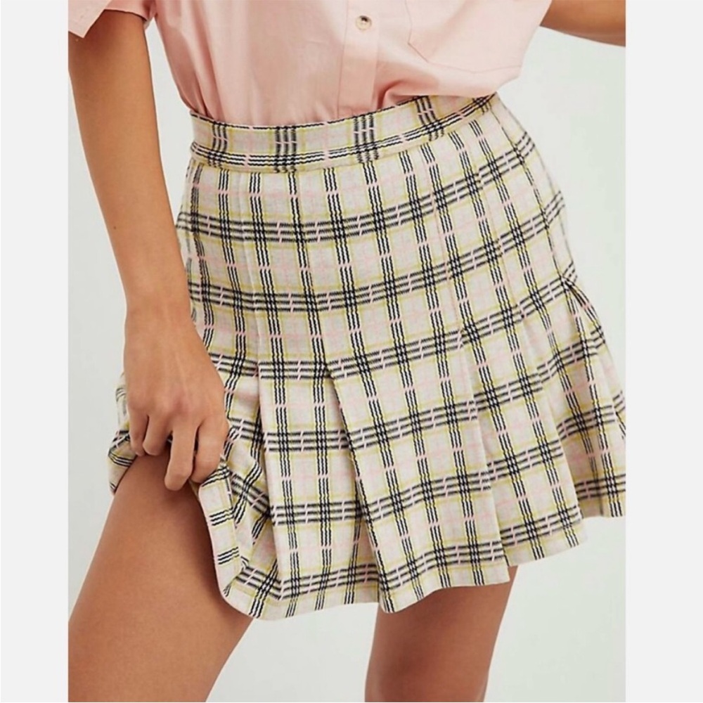 Free People Honey Pleated Skirt In Retro Sunshine Combo pink yellow cream size 6
